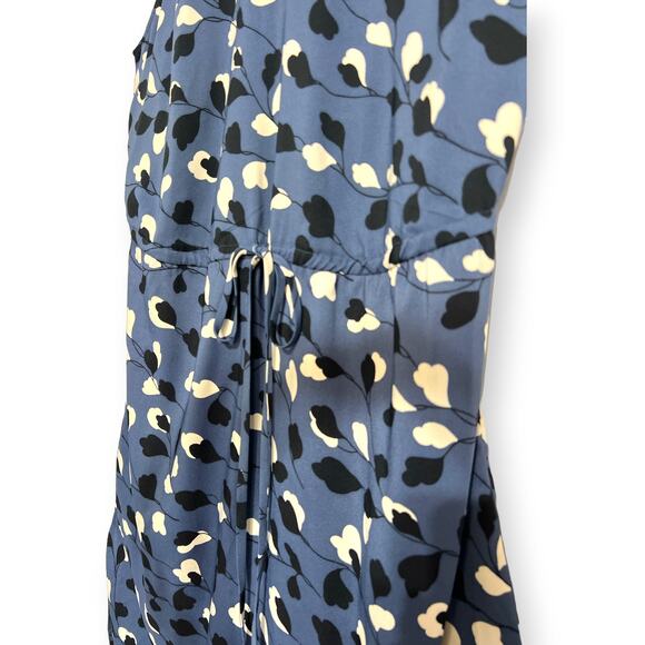 Loft Small Blue Floral Midi Slip Dress High Neck Drawstring y2K Beach Wedding - Picture 5 of 8